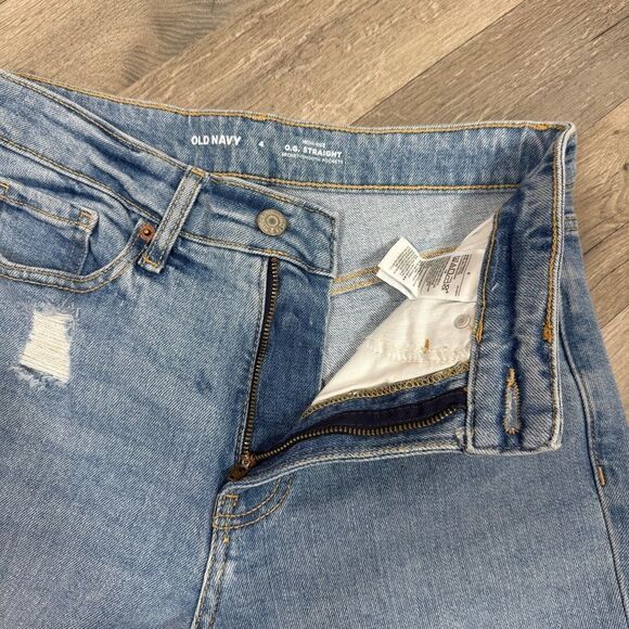 Old Navy High Rise OG Straight Raw Hew Mom Jeans Blue 4 Ankle Distressed - Picture 8 of 13